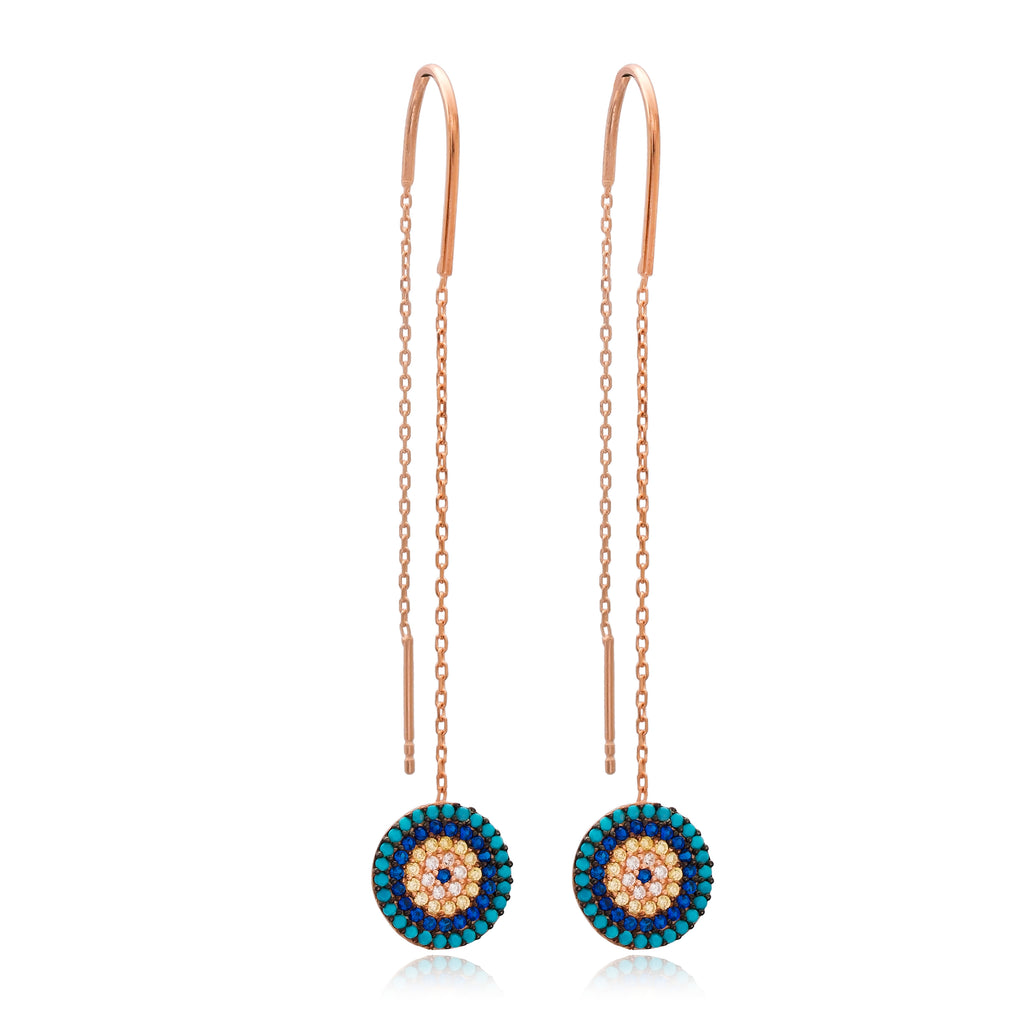 aegeanblue Evil Eye Threader Earrings - handmade in sterling silver and rose gold