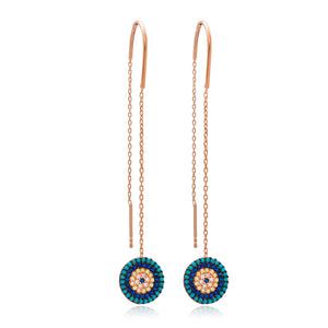 aegeanblue Evil Eye Threader Earrings - handmade in sterling silver and rose gold