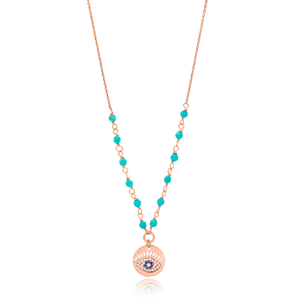 aegeanblue turquoise stone komboloi eye necklace - handmade in sterling silver